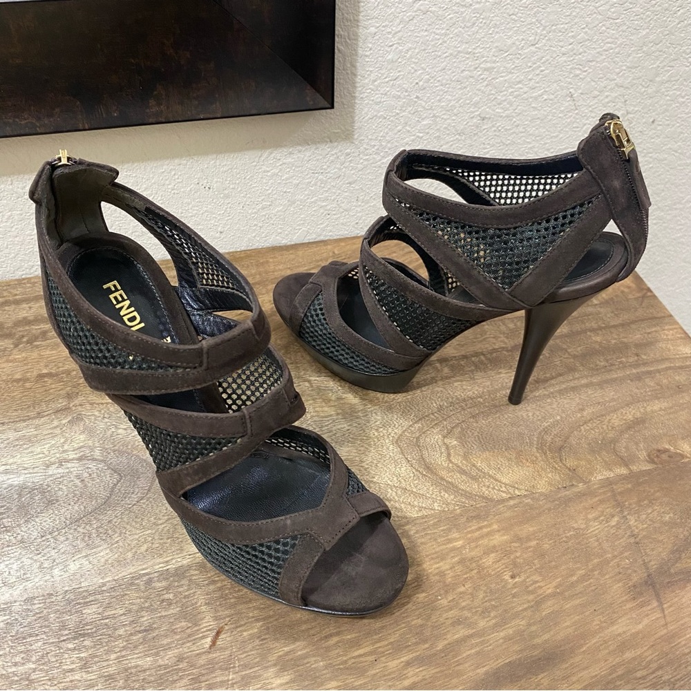 FENDI Brown Boudoir Suede & Mesh Platform heel Womens Shoes EU Size 39/US Sz 8.5